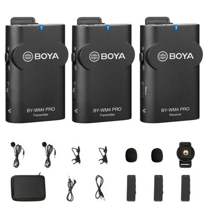 Picture of Boya by-WM4 PRO K2 2.4GHz 2-Person Wireless Lavalier Microphone System for DLSR, Mirrorless & Video Cameras, Smartphones, Tablets, PCs and More, Black