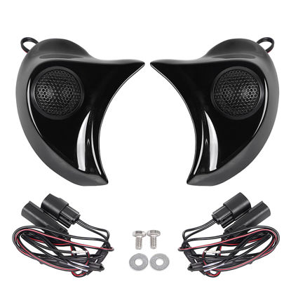 Picture of XMMT Gloss/Vivid Black Batwing Fairing Speaker Pods Tweeter Complete Kit Fit for Harley Street Glide Electra Glide Tri Glide 2014-2023
