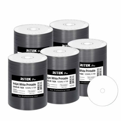 Picture of 500 Pack Ritek Pro (Professional Grade) DVD-R 16X 4.7GB AZO Dye (MID MXL RG04) White Inkjet Hub Printable Blank Media Recordable Disc