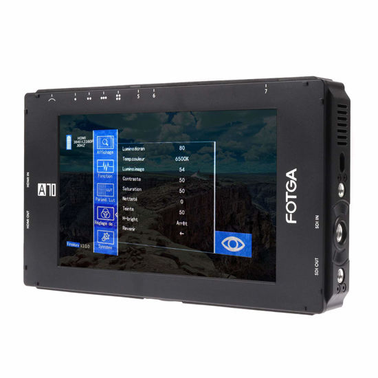 Picture of foto4easy A70T 7 Inch On-Camera Field Monitor Full HD 1920x1080 Touch Screen IPS,HDMI 4K Input/Output,Dual NP-F Battery Mount for DSLR Camera, Black