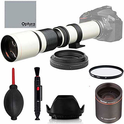 Picture of High-Power 500mm/1000mm f/8 Manual White Telephoto Lens for Sony Alpha A-Mount Alpha A99V, A99,A77,A68,A65, A58, A57, A55, A37, A35, A33, A900,A700,A580,A560,A390,A380,A290 A-Mount Digital SLR Cameras