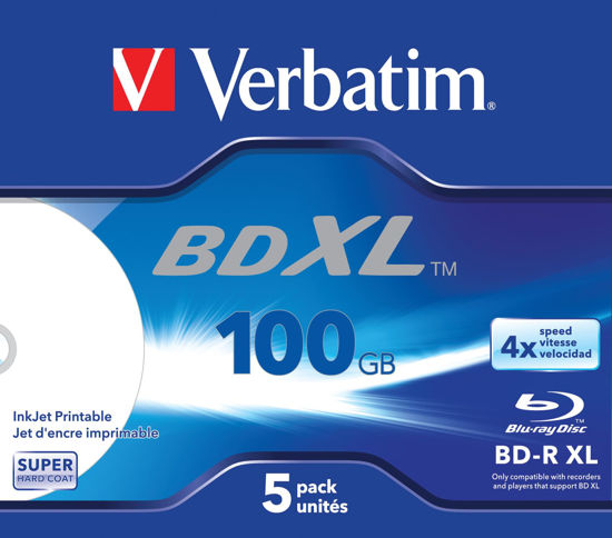 Picture of Verbatim 5 x BD-R XL - 100 GB 4X - Ink Jet Printable Surface - Jewel case