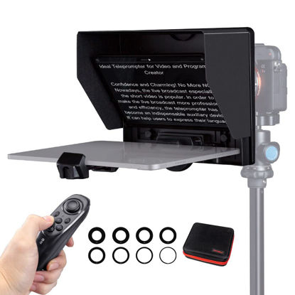 Picture of FEELWORLD TP10 10" Portable Foldable Teleprompter for Up to 11" Smartphone Tablet Prompter Phone DSLR Camera Video Record for Live Stream Interview Speech with Lens Adapter Rings APP Control Carry Bag