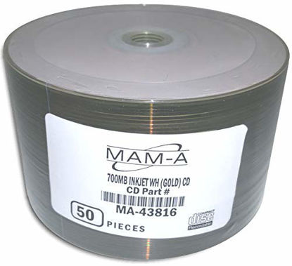 Picture of 52X 80-Min MAM-A (Mitsui) White Inkjet HUB Printable/Gold CD-R's 50-Pak in Shrinkwrap