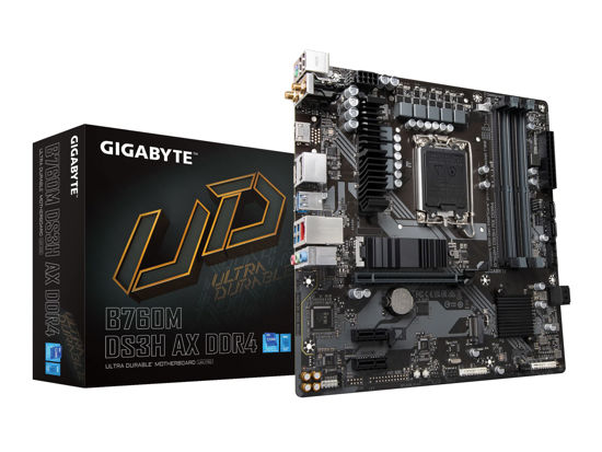 Picture of GIGABYTE B760M DS3H AX DDR4 (LGA 1700/ Intel/ B760/ M-ATX/ DDR4/ 2* M.2/ PCIe 4.0/ USB 3.2 Gen 2 Type-C/WiFi 6E/ 2.5GbE LAN/Q-Flash Plus/PCIe EZ-Latch/Gaming Motherboard)
