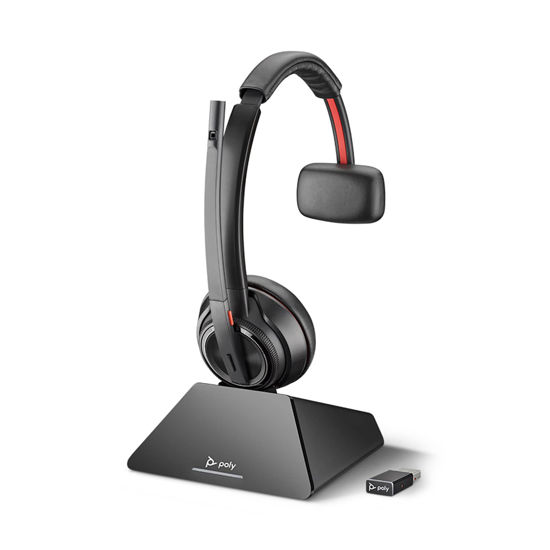 Picture of Plantronics - Savi 8210 Office - Wireless DECT Single-Ear (Mono) Headset - Noise Canceling Mic - Connects to Deskphone/PC/Mac - Works with Teams (Certified), Zoom & more