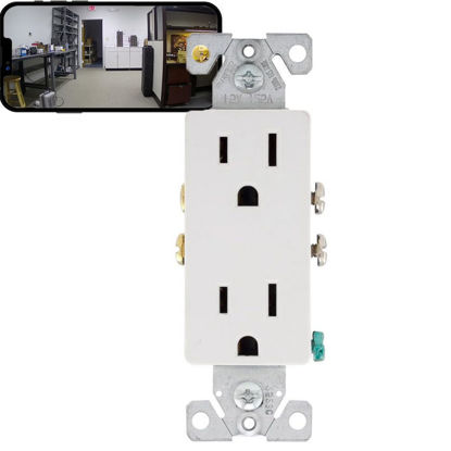 Picture of 4K Ultra HD Wi-Fi Functional Wall Outlet Receptacle Spy Camera P2P WiFi Power Plug Socket Hidden Nanny Cam Spy Camera (White/Square Face/Video Only: No Audio)