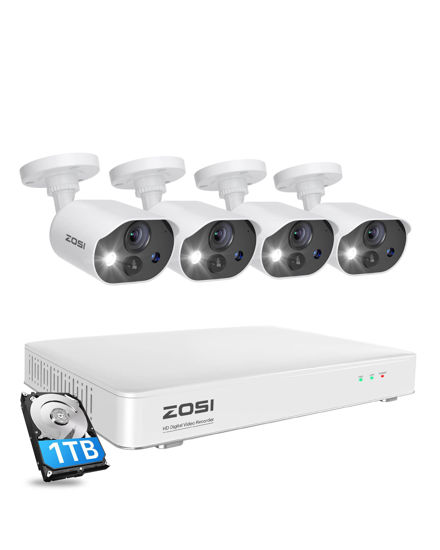 Picture of ZOSI C303 Spotlight Home Security Cameras System with Audio,8CH 5MP Lite DVR,4 x 1080p Outdoor Cameras,Color Night Vision,Person Vehicle Detection,Light&Siren Alarm,1TB HDD for 24/7 Recording