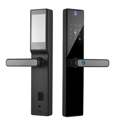 Picture of Swokely Smart Lock with Camera 4.5 Inch Screen BT Keyless Entry Door Lock TY APP/Fingerprint/Password/Card/Mechanical Key Unlocking Methods Door Lock for 40-120mm Thickness Office Home Bedroom Door