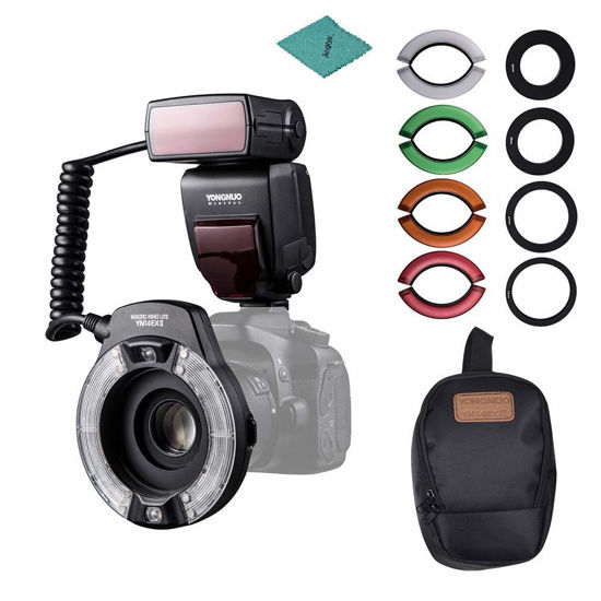 Picture of YONGNUO YN14EX II Macro Ring Flash Light Kit with Large Size LCD Display Adapter Rings Color Temperature Filters Hot Shoe Mount Compatible with Canon DSLR Cameras