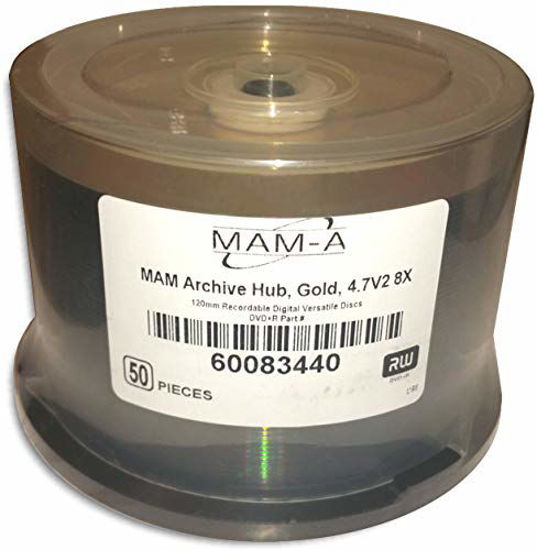 Picture of 4.7 GB MAM-A (Mitsui) GOLD 8X DVD+R's (Archival-grade) 50-pak in Cakebox