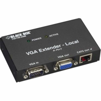 Picture of Black Box VGA Transmitter, 4-Port - 1 Input Device - 500 ft Range - 4 x Network (RJ-45) - 1 x VGA in - 1 x VGA Out - XGA - 1024 x 768 - Twisted Pair - Category 6
