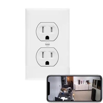 Picture of Zeus CCTV 4K Tuya Smart Life Power Outlet Receptacle Wi-Fi Spy Camera 120V Wired (White/Round/Video only, No Audio)