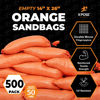 Picture of Woven Polypropylene Sand Bags for Flooding, Gravel -14" x 26" Sacks 50 lb Weight Limit, Military Grade Reusable Refillable Sand Bag for Hurricane Flood Protection, Empty Sandbags Orange, Bundle of 500
