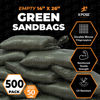 Picture of Woven Polypropylene Sand Bags for Flooding, Gravel - 14" x 26" Sacks 50 lb Weight Limit, Military Grade Reusable Refillable Sand Bag for Hurricane Flood Protection, Empty Sandbags Green, Bundle of 500