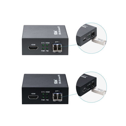 Picture of a Pair of HDMI to Optical Fiber Extender Converter with SFP+ Slot, 10km SFP+ LR Transceivers Included, Support HDMI 1.4a, 4Kx2K