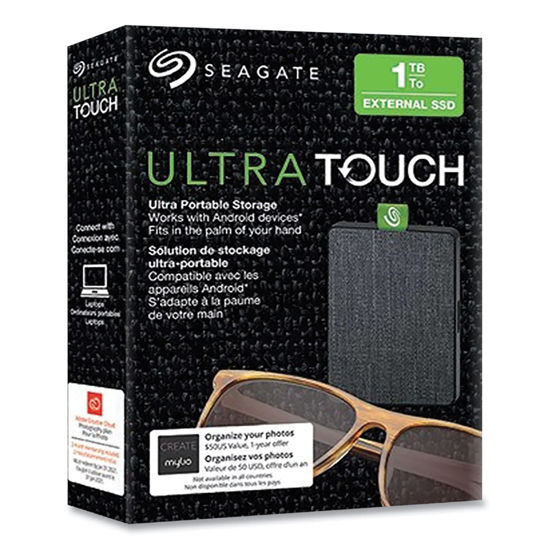 Picture of Seagate Ultra Touch SSD 1TB External Solid State Drive Portable - Black USB-C USB 3.0 for PC MAC and Seagate Mobile Touch app for Android, Mylio, Adobe, & 3-Year Rescue Service (STJW1000401)
