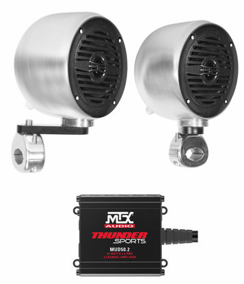 Picture of (2) Rockville MS40B Chrome 4" Tower Speakers+MTX Amplifier for ATV/UTV/Cart