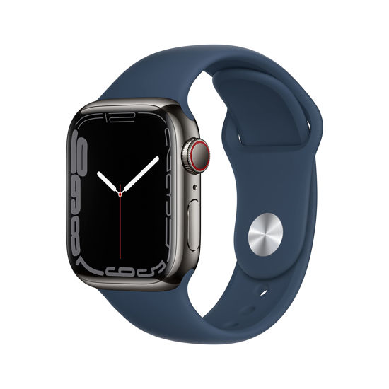 Picture of Apple Watch Series 7 (GPS + Cellular, 41MM) Graphite Stainless Steel Case with Abyss Blue Sport Band (Renewed)