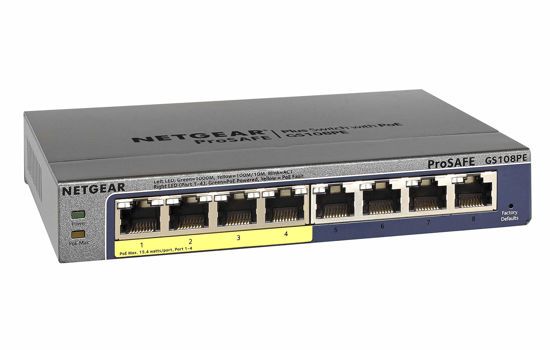 Picture of NETGEAR 8-Port PoE Gigabit Ethernet Plus Switch (GS108PEv3) - Managed, with 4 x PoE @ 53W, Desktop or Wall Mount, and Limited Lifetime Protection