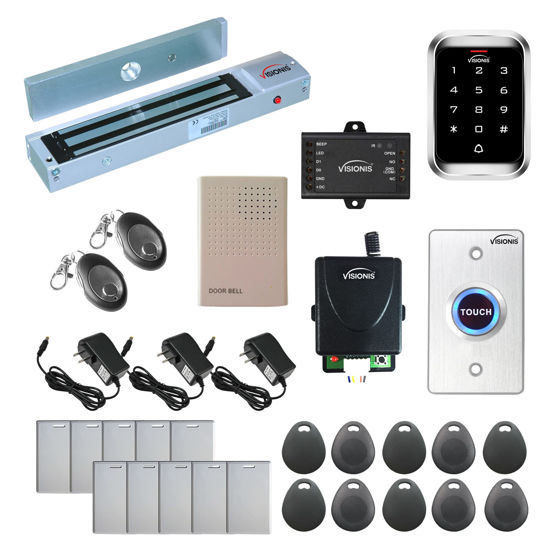 Picture of Visionis FPC-5146 One Door Access Control Out Swinging Door 600lbs Maglock + Outdoor Keypad/Reader Standalone + Mini Controller + Wiegand 26, No Software, EM Card, 1000 Users Wireless Receiver + PIR