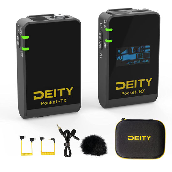Picture of Deity Pocket Wireless Microphone System (Pocket TX + Pocket RX) OLED Display 3.5 mm Audio Input Compatible with DSLR Cameras, camcorders, Android Smartphones, Laptop, PC Black