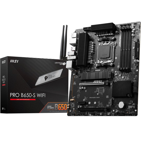 Picture of MSI PRO B650-S WIFI Motherboard, ATX - Supports AMD Ryzen 9000 / 8000 / 7000 Series Processors, AM5 - DDR5 Memory Boost 6000+MHz/OC, 2 x PCIe 4.0 x16, 2 x M.2 Gen4, Wi-Fi 6E