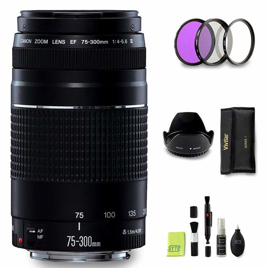 Picture of GYTE Bundle for Canon Lens - EF 75-300mm f/4-5.6 III - Telephoto Zoom Lens for Canon DSLR Cameras + 3-Piece Filter Kit + Cleaning Set | 15-Piece Bundle