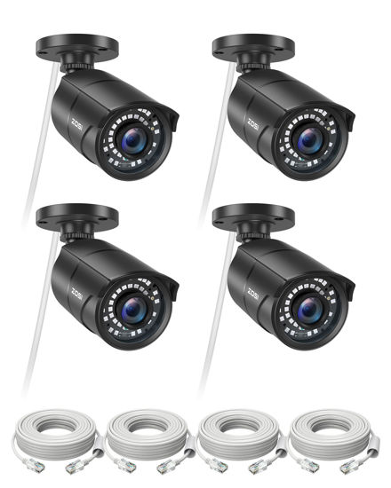 Picture of ZOSI 4 Pack 5MP 3K Add-on Security POE Camera with Cable, 2880 x 1620 Indoor Outdoor Bullet IP Camera, 120ft Night Vision, 3.6mm Lens, 95°View Angle, IP66 Weatherproof (Only Work with Our PoE NVR)