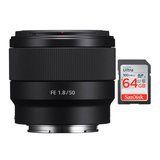 Picture of Sony FE 50mm f/1.8 Lens Bundle with 64GB Memory Card (2 Items)