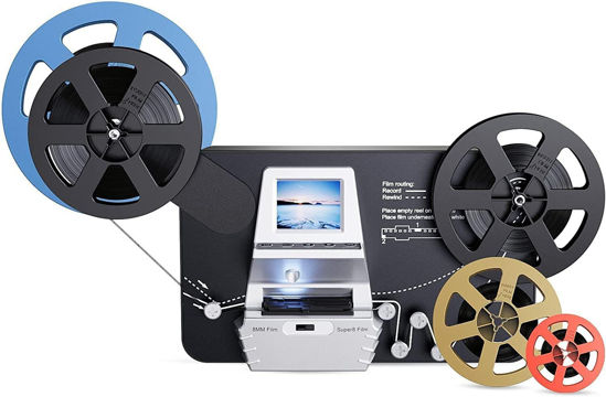Picture of 8mm & Super 8 Film to Digital Converter, Film Scanner Digitizer with 2.4" Screen, Convert 3”5”7”9”Reels View Frame by Frame into 1080P Digital MP4 Files,Sharing & Saving on 32GB SD Card