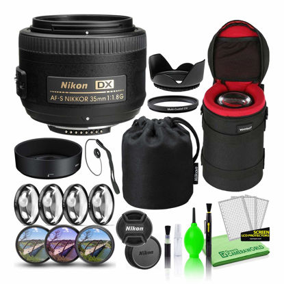 Picture of Nikon AF-S DX NIKKOR 35mm f/1.8G Prime Lens (2183) Bundle Package with Padded Lens Case + Macro Filter Kit + UV, CPL, FL Lens Filters + Tulip Hood + Lens Cap Keeper + Camera Lens Cleaning Kit + More