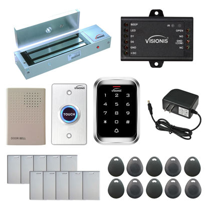 Picture of Visionis FPC-5100 One Door Access Control Out Swinging Door 1200lbs Maglock + Outdoor Weatherproof Keypad/Reader Standalone with Mini Controller + Wiegand 26, No Software, EM Card, 1000 Users Kit