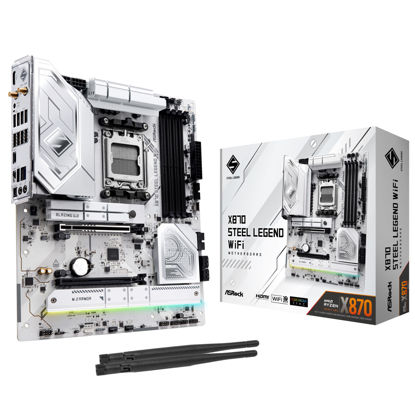 Picture of ASRock X870 Steel Legend WiFi 7 AMD Ryzen Socket AM5 ATX Motherboard DDR5 DIMMs 8000 MHz 256 GB SATA3 6.0 Gb/s USB4 M.2