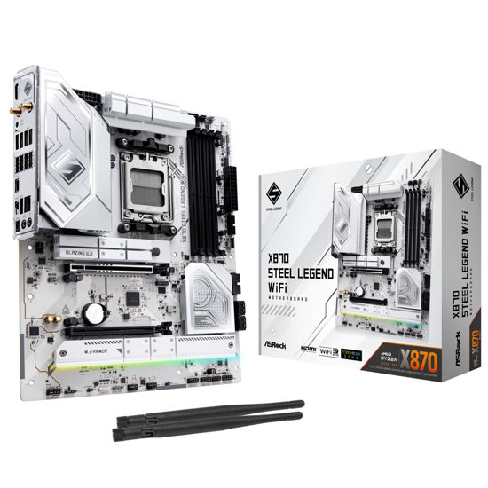Picture of ASRock X870 Steel Legend WiFi 7 AMD Ryzen Socket AM5 ATX Motherboard DDR5 DIMMs 8000 MHz 256 GB SATA3 6.0 Gb/s USB4 M.2