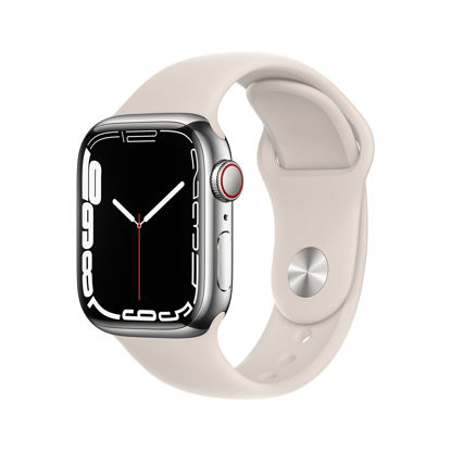 Picture of Apple Watch Series 7 (GPS + Cellular, 41MM) - Silver Stainless Steel Case with Starlight Sport Band (Renewed Premium)