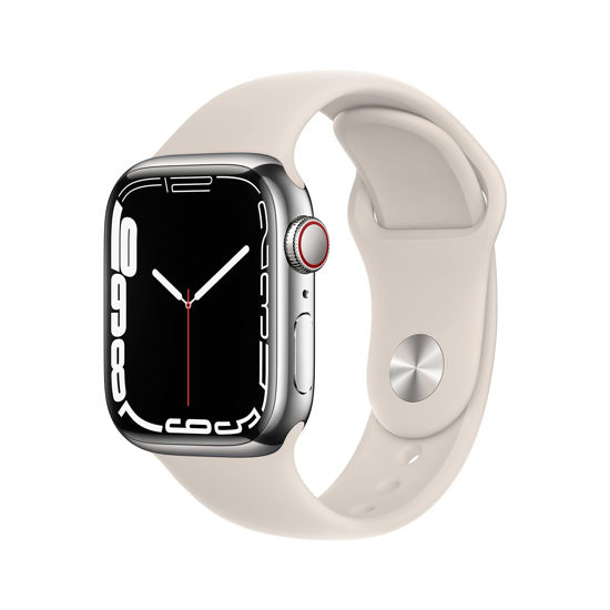 Picture of Apple Watch Series 7 (GPS + Cellular, 41MM) - Silver Stainless Steel Case with Starlight Sport Band (Renewed Premium)