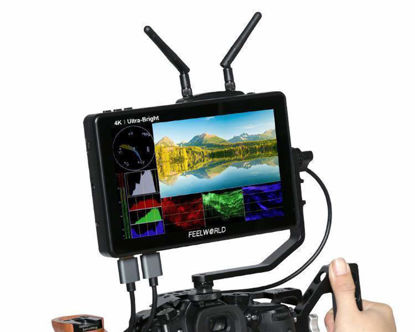 Picture of FEELWORLD LUT7PRO 7 Inch 2200nit 3D LUT Touch Screen DSLR Camera Field Monitor with F970 External Kit Install for Power The Wireless Transmission Waveform Vectorscope 4K HDMI Input 8.4V DC Output