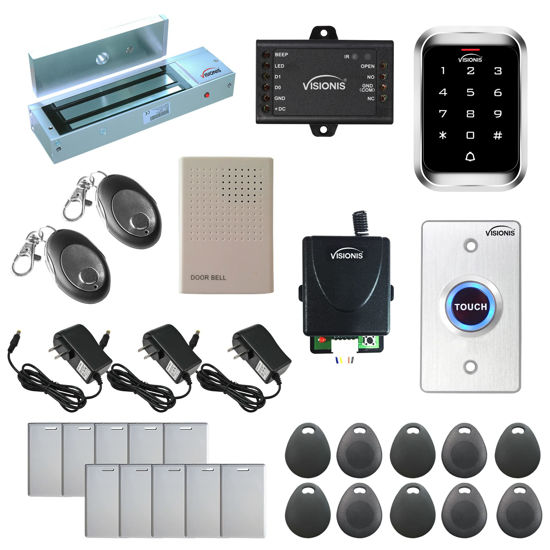 Picture of Visionis FPC-5147 One Door Access Control Out Swinging Door 1200lbs Maglock + Outdoor Keypad/Reader Standalone with Mini Controller + Wiegand 26, No Software, EM Card, 1000 Users, Wireless Receiver