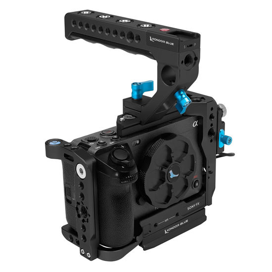 Picture of KONDOR BLUE FX3 / FX30 Cage with Top Handle Compatible with Sony | Lightweight Aerospace Grade Aluminum | Multiple Mounting Points | Modular Design | Built-in Arca Swiss Plate | Black