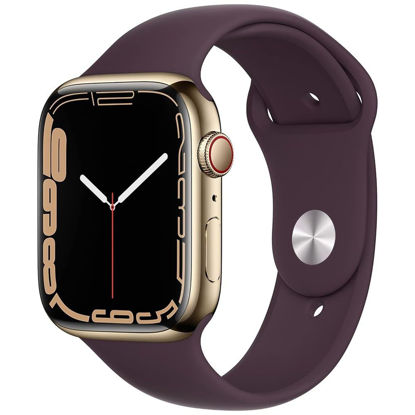 Picture of Apple Watch Series 7 (GPS + Cellular, 45MM) Gold Stainless Steel Case with Dark Cherry Sport Band (Renewed)