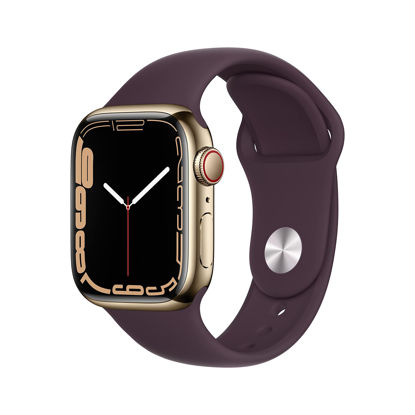 Picture of Apple Watch Series 7 (GPS + Cellular, 45MM) - Gold Stainless Steel Case with Dark Cherry Sport Band (Renewed Premium)