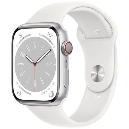 Picture of Apple Watch Series 8 (GPS + Cellular, 45MM) - Silver Aluminum Case with M/L White Sport Band (Renewed Premium)