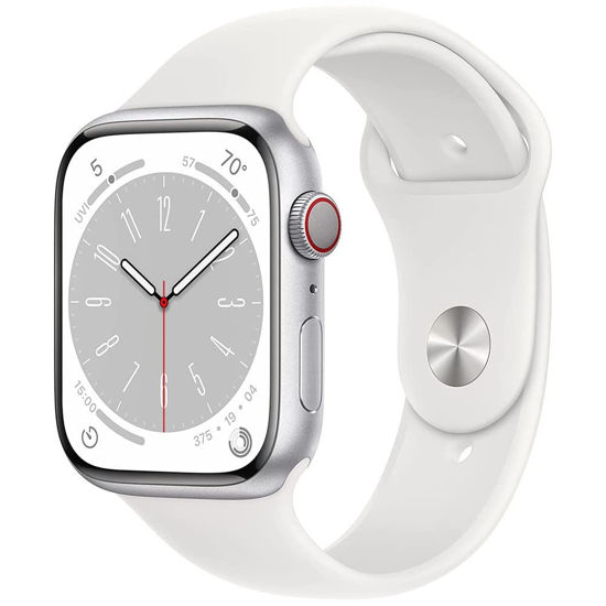Picture of Apple Watch Series 8 (GPS + Cellular, 45MM) - Silver Aluminum Case with M/L White Sport Band (Renewed Premium)
