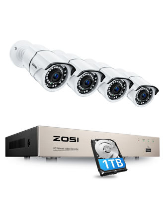 Picture of ZOSI 8CH 5MP PoE Home Security Camera System,H.265+ 8 Channel 5MP NVR with 1TB Hard Drive,4pcs Wired 5MP Outdoor Indoor PoE IP Cameras,120ft Night Vision,Motion Alert,Remote Access for 24/7 Recording