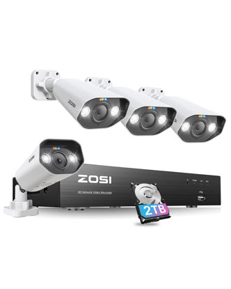 Picture of ZOSI 8CH 4K Spotlight Home PoE Security Camera System,8 Ports 16CH 8MP NVR with 2TB HDD,4 x 5MP Outdoor PoE IP Cameras,Person Vehicle Detection,2-Way Audio,Night Vision,Sound Alarm,for 24-7 Recording