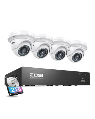 Picture of ZOSI 8CH 4K PoE Home Security Camera System with 2TB Hard Drive,4pcs 3K 5MP Indoor Outdoor IP Dome Cameras,Night Vision,Motion Detection,Remote Access,8 Ports 16CH 8MP NVR Recorder for 24/7 Recording