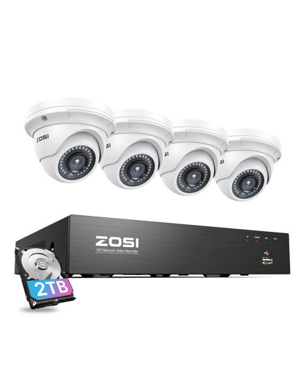 Picture of ZOSI 8CH 4K PoE Home Security Camera System with 2TB Hard Drive,4pcs 3K 5MP Indoor Outdoor IP Dome Cameras,Night Vision,Motion Detection,Remote Access,8 Ports 16CH 8MP NVR Recorder for 24/7 Recording