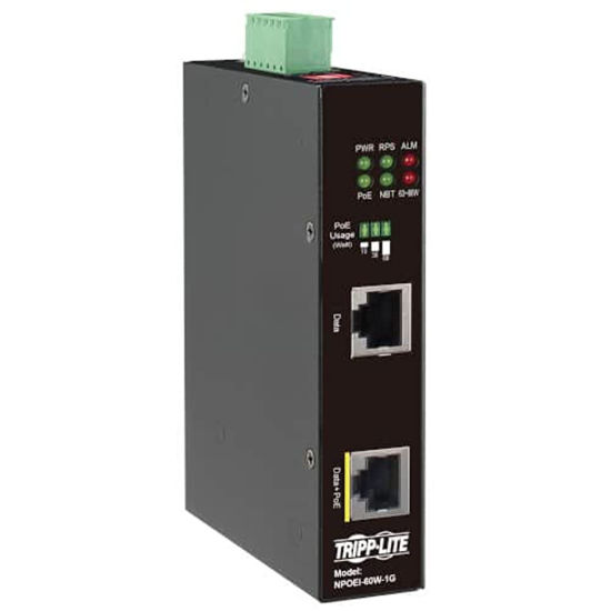Picture of Tripp Lite Gigabit Ethernet PoE Injector Heavy-Duty Industrial, 1-Port, 60W PoE++, 1 Gbps, Power + Data up to 328 Feet / 100 Meters, IP30 Housing, DIN Rail-Mount Ready, 3-Year Warranty (NPOEI-60W-1G)