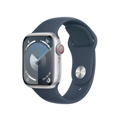 Picture of Apple Watch Series 9 [GPS + Cellular, 41mm] - Silver Aluminum Case with Storm Blue Sport Band, M/L (Renewed)